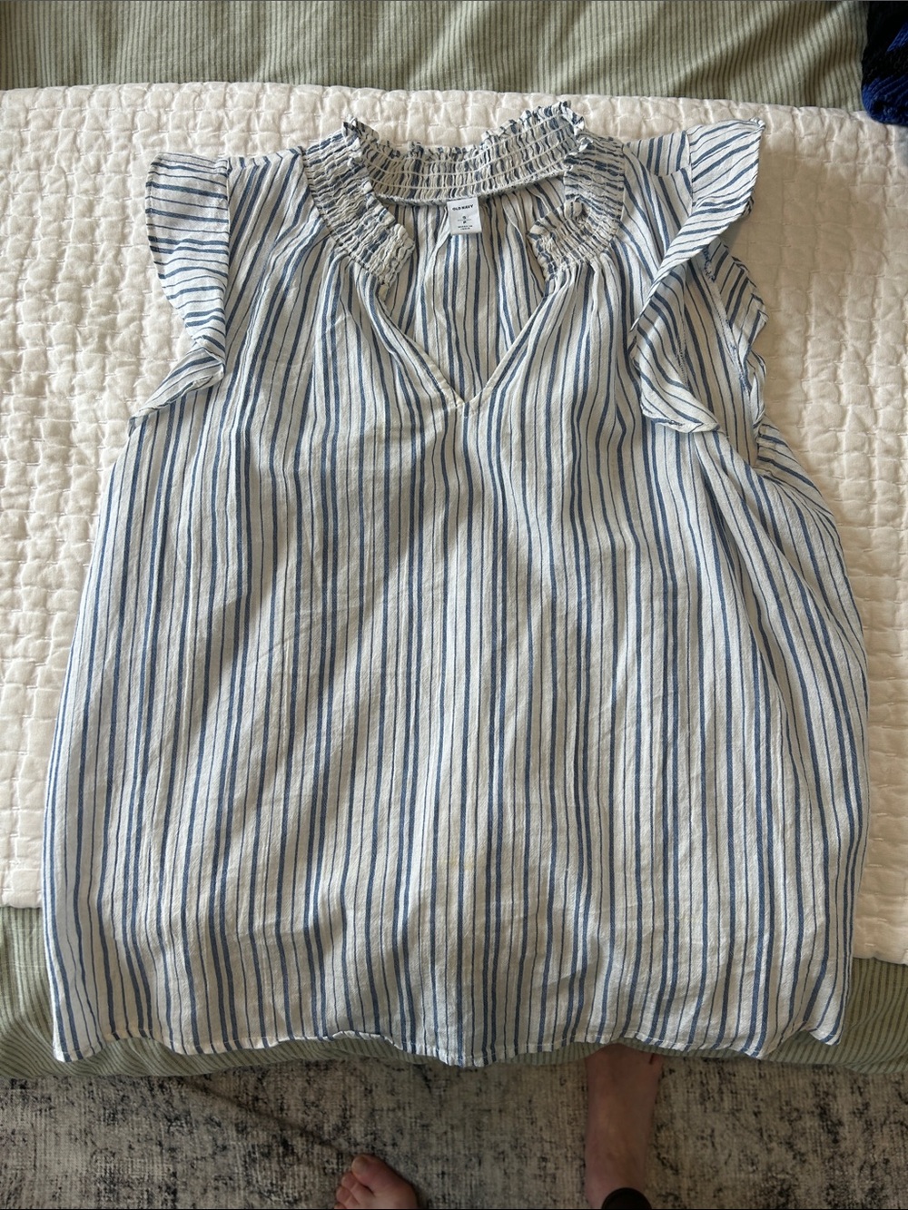 Old Navy White and Blue Striped Flutter Sleeve Top